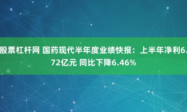 股票杠杆网 国药现代半年度业绩快报：上半年净利6.72亿元 同比下降6.46%
